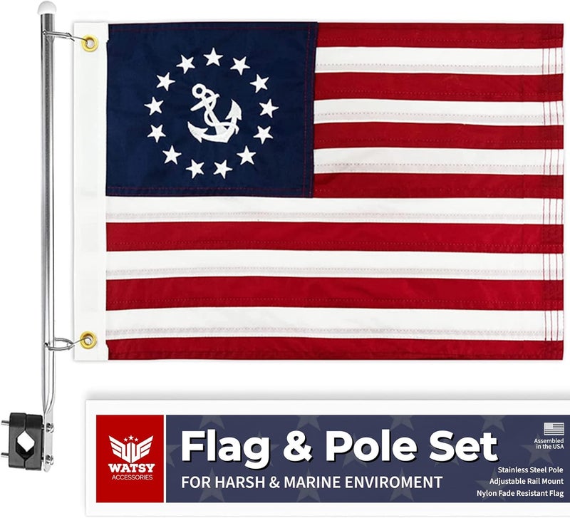 WATSY Boat Flag Pole Kit – 12x18 Nautical Swell Flag + Stainless Pole & Clips | Marine-Grade, High Wind-Resistant, for Pontoon, Yacht, Deck Mount (Nautical 12x18 Inch) - Image 1